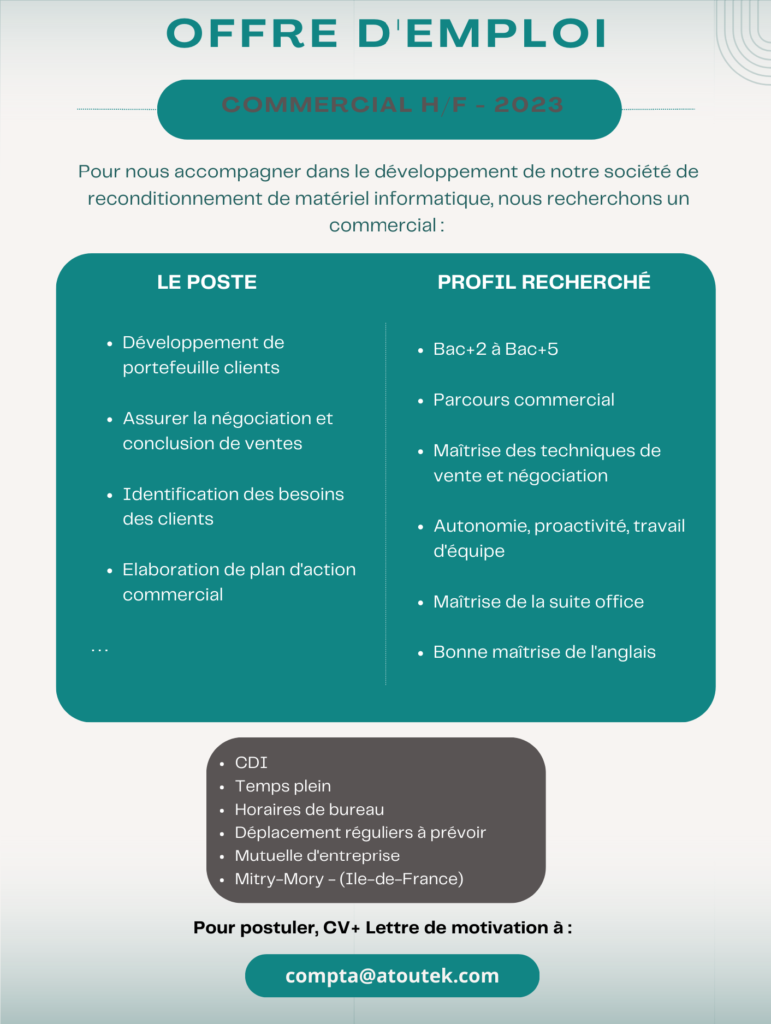 Offre d'emploi Commercial - Atoutek